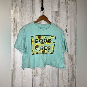 Popular Girl Women's Good Times Sunflower Crop Top Blue Yellow Size Large